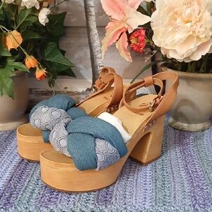 Sam & Libby Blue and Tan Platform Sandals‎